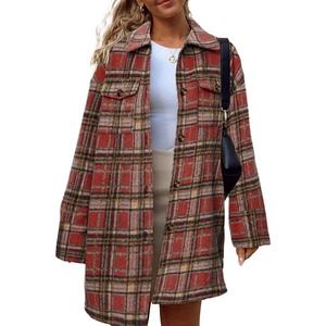 Simplee Women's Cropped Flannel Plaid Shacked Wool Blend Jacket Coat Size (L)